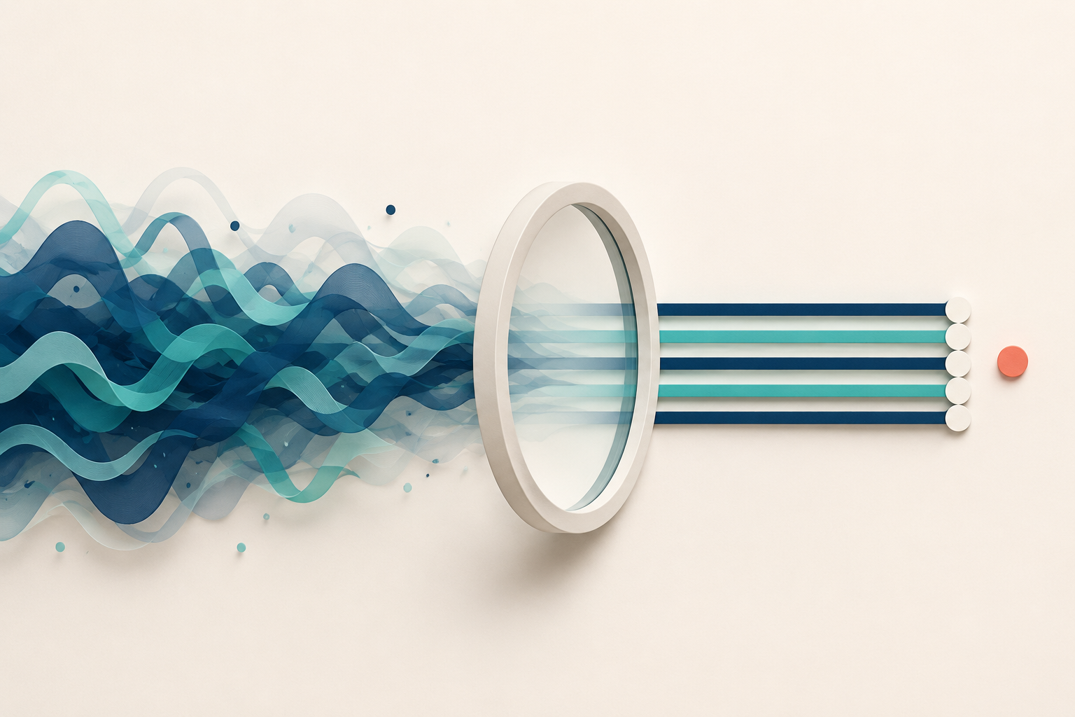 Visualización abstracta de una conversación que se transforma en información clínica estructurada
